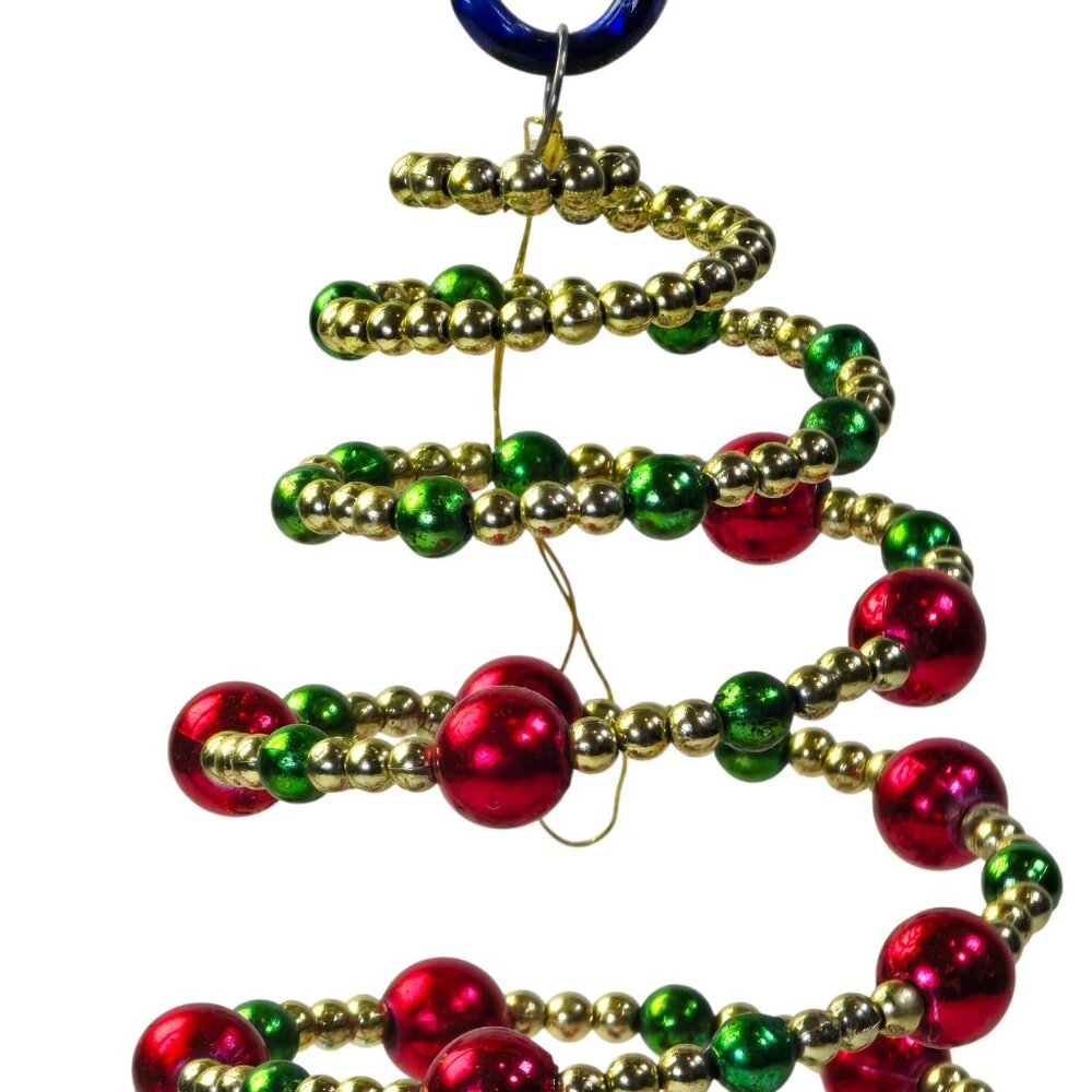 Beaded Christmas Tree Ornament Red Green Gold Spiral Swirl Wire Holiday Decor - Picture 4 of 5